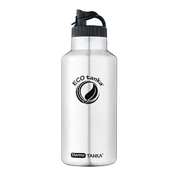 ecotanka thermoTANKA 2000 ml double-wall vacuum insulated stainless steel water bottle with Mega PP lid with carry loop and convenient spout, keeps drinks hot or cold for hours, reusable and BPA-free.
