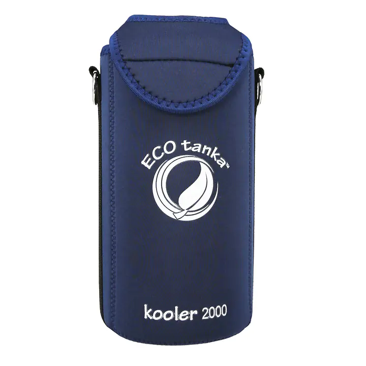 ecotanka XL Kooler Cover in dark blue, made of neoprene material for insulation and protection, fits 2.0L single-wall and double-wall ecotanka bottles, durable and reusable.