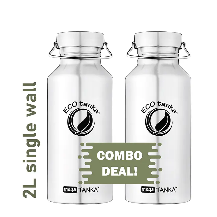 ECOtanka megaTANKA 2.0L reusable drink bottles – twin pack with stainless steel lids, eco-friendly and BPA-free