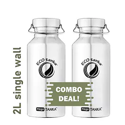 ECOtanka megaTANKA 2.0L reusable drink bottles – twin pack with stainless steel lids, eco-friendly and BPA-free