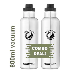 ecotanka thermoTANKA 800ml double-wall vacuum insulated stainless steel bottle with durable ScrewTOP lid, interchangeable with most supermarket soda bottle caps, keeps drinks hot or cold for hours, reusable and BPA-free, twin pack.