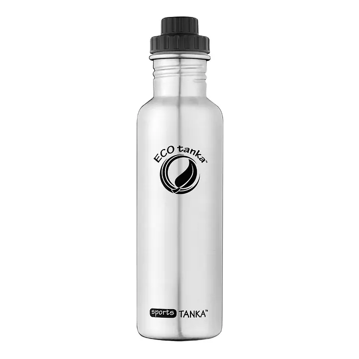 ecotanka sportsTANKA 800 ml single-wall stainless steel water bottle with leak-proof screwtop lid featuring sipper function, lightweight, reusable, and BPA-free.