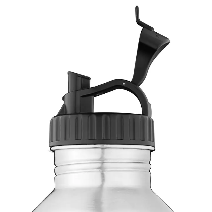ecotanka 2L megaTANKA single-wall stainless steel water bottle, lightweight and coating-free with laser-printed logo, featuring durable Mega PP Lid with carry loop and convenient spout, BPA-free and reusable.