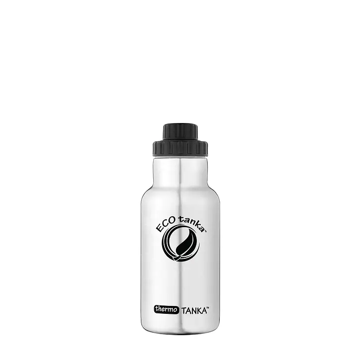 ecotanka thermoTANKA 350 ml double-wall vacuum insulated stainless steel bottle with durable ScrewTOP lid, keeps drinks hot or cold for hours with interchangeable lid solution.