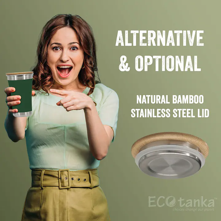 ecotanka 350ml UrbanGo Cup with Push-On PP Lid, vacuum insulated stainless steel cup with a sleek comfortable grip designed for active urban lifestyles, featuring durable BPA-free push-on lid interchangeable with most single-use takeaway paper cup lids, keeps drinks hot or cold for hours, reusable.