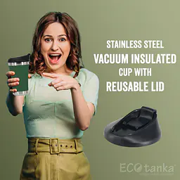 ecotanka 350ml UrbanGo Cup with Push-On PP Lid, vacuum insulated stainless steel cup with a sleek comfortable grip designed for active urban lifestyles, featuring durable BPA-free push-on lid interchangeable with most single-use takeaway paper cup lids, keeps drinks hot or cold for hours, reusable.