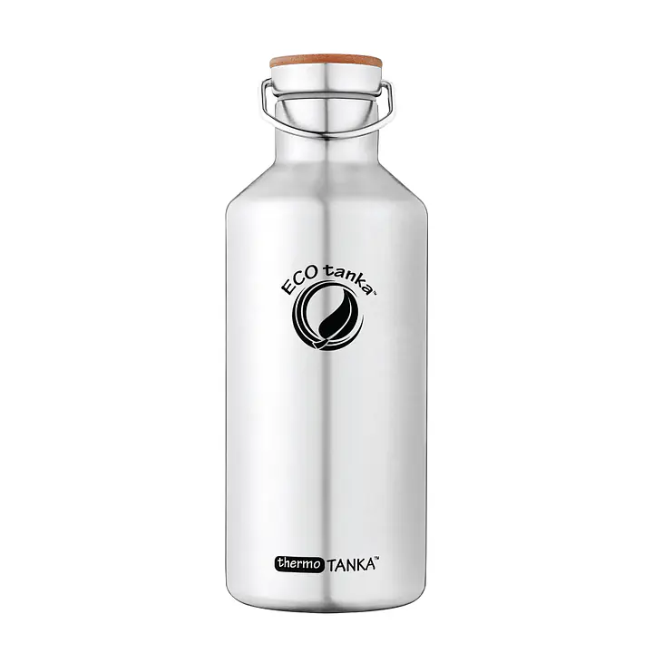 ecotanka thermoTANKA 1200ml double-wall vacuum insulated stainless steel water bottle with eco-friendly bamboo and stainless steel lid, keeps drinks hot or cold for hours, reusable and BPA-free.